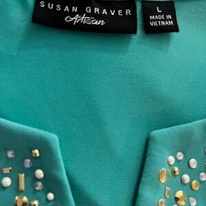 Susan Graver Turquoise Top with Gold Accents